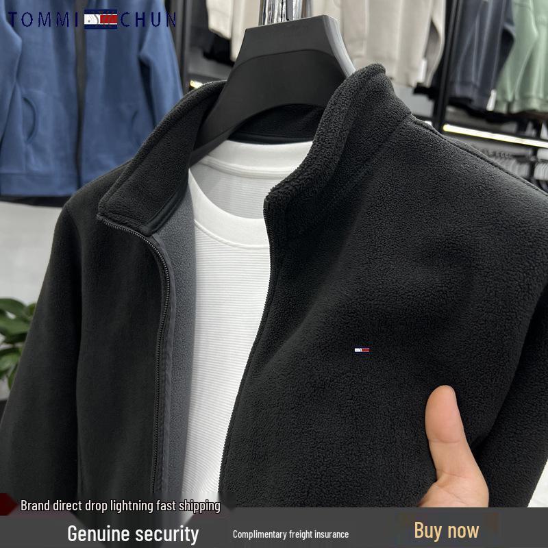 Мужская теплая повседневная куртка Tommy из двустороннего поларфлиса и велюра