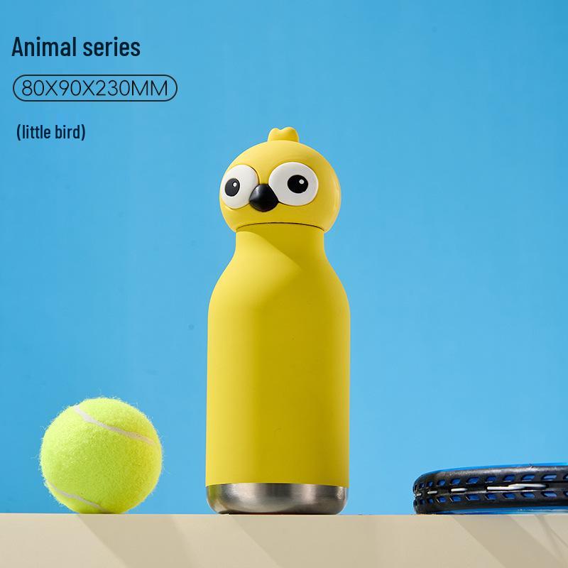 Детский термокружка объемом 450 мл с креативным дизайном в виде животных и крышкой в виде головы животного.