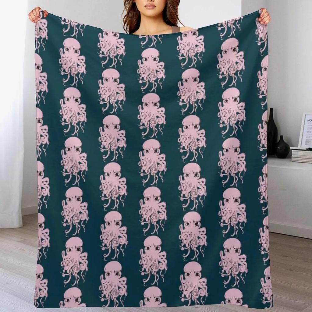 Pink Optopus Throw Blanket Elegant Warm Throw Blanket for Hotel Home