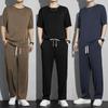 Men's  Summer Fashion Loose Large Size Ice Silk Suit Classic Crewneck Casual Solid Color High-quality Two-piece Set