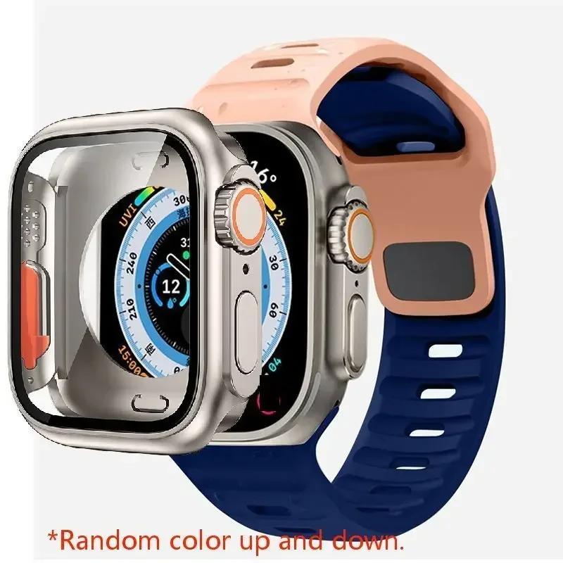 Чехол+Ремешок Для Apple Watch Ремешок 45мм 44мм 41 42 46мм Умный Силиконовый Браслет Iwatch Серия 5 6 Se 7 8 9 10 Заменить на Ультра Чехол