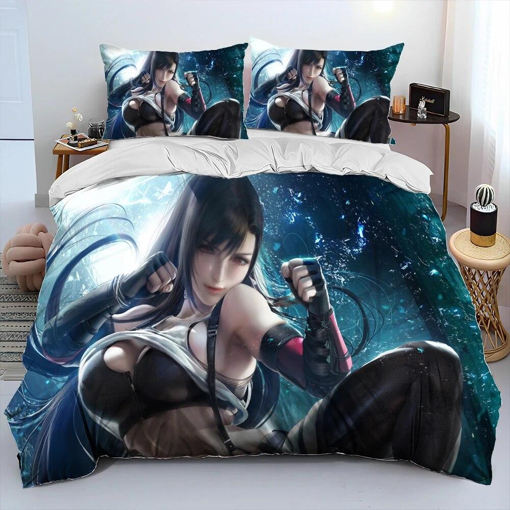 Tifa Aerith сексуальная девушка кружево мультфильм игра одеяло комплект постельного белья, пододеяльник постельный комплект пододеяльник наволочка, комплект постельного белья королевского размера