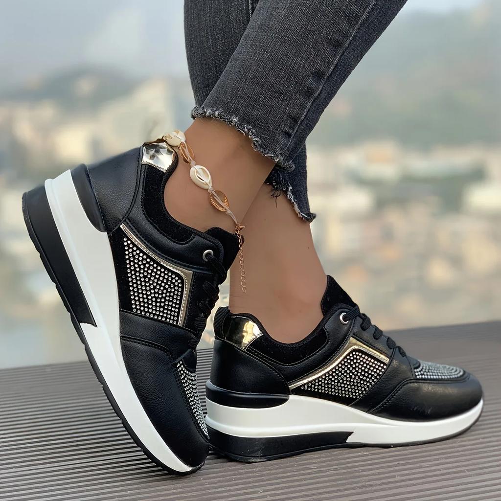 2025 Rhinestone Women's Casual Shoes Street Fashion Womens Sneakers Lace-up Comfortable Women Platform Shoes Zapatillas De Mujer