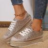 Bling Sequin Espadrilles Shoes Women Thick Bottom Breathable Vulcanized Shoes Female Lace-Up Non-Slip Platform Sneakers Woman