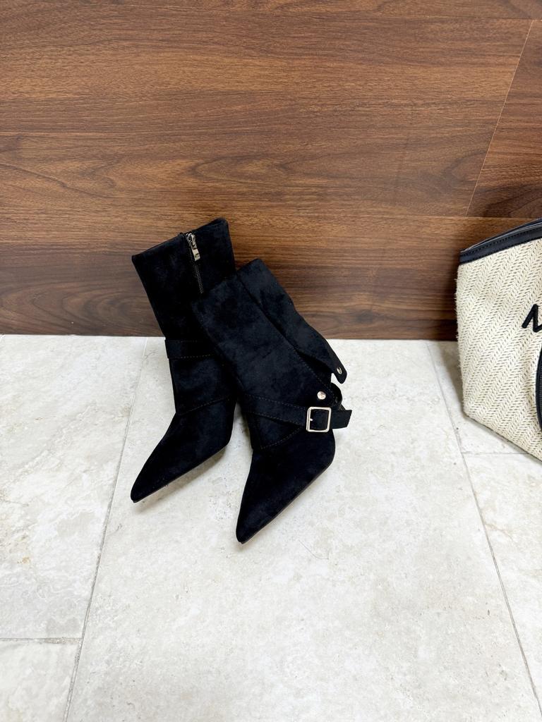 European and American temperament versatile suede pointed high-heeled short boots