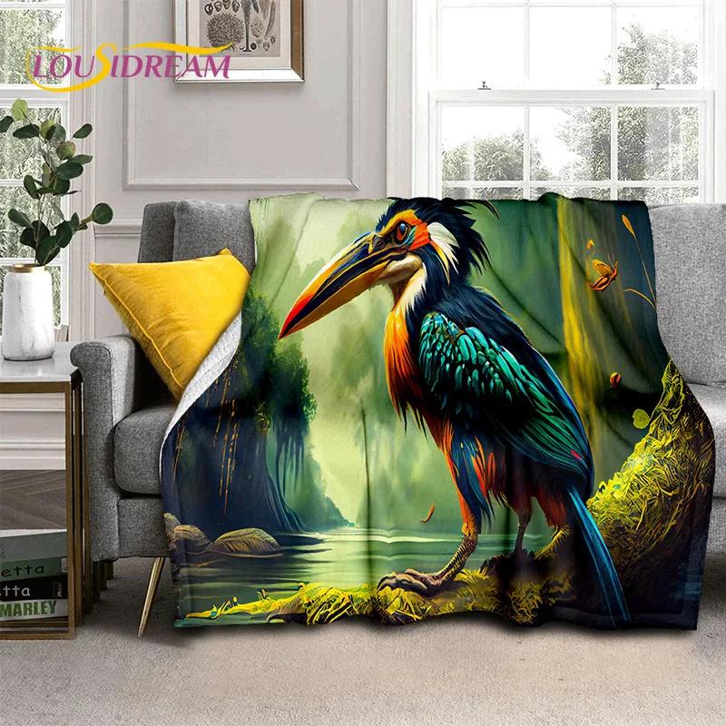 Милые Сонные Птицы Попугай Павлин Мультяшное Мягкое Фланелевое Одеяло для Кровати Спальни Дивана Пикника, Плед для Отдыха на Открытом Воздухе, Подарок