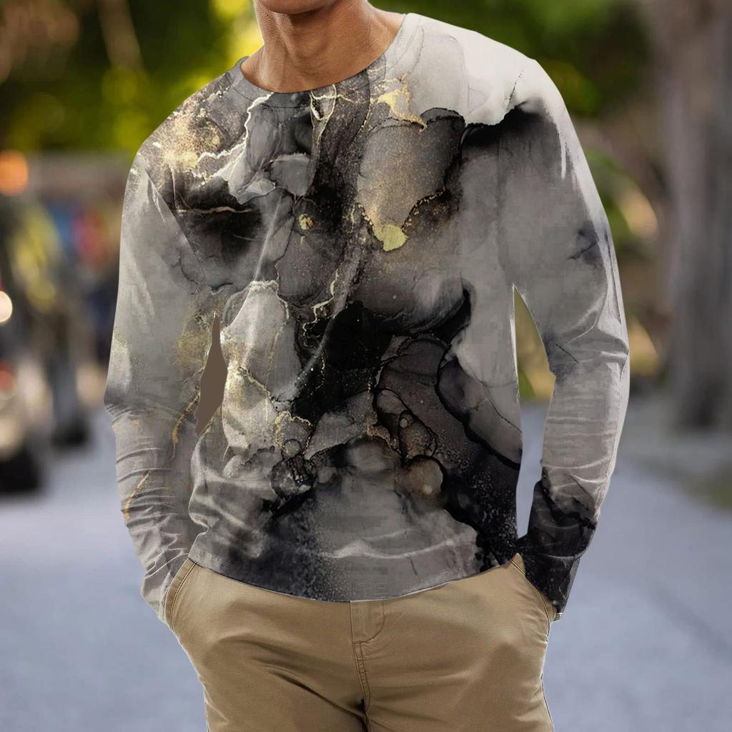 Муж. Футболка Графика Абстракция Шея Одежда Одежда На открытом воздухе Длинный рукав С принтом Модельер Винтаж