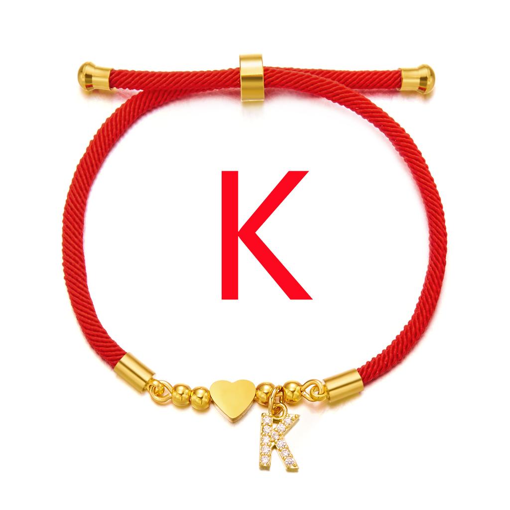 Женский браслет из нержавеющей стали с 26 буквами, AZ, алфавит, сердце, регулируемый плетеный браслет Lucky Red Rope, ювелирное изделие, подарок