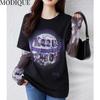 MODIQUE Весна Лето Большие размеры Новые женские свободные базовые футболки с буквенным принтом и вышивкой, женские повседневные футболки с длинным рукавом и круглым вырезом, блузка