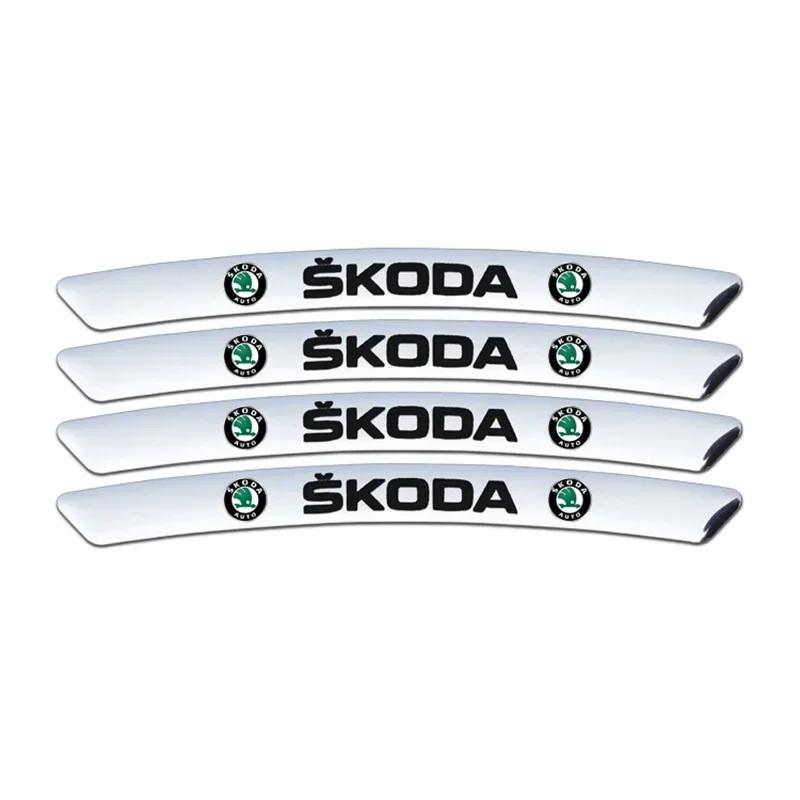 CAPR9 for Skoda 4pcs Car Wheel Hub Badge Decal Scala Kodiak Citigo Kamiq Roomster Rapid Yeti Karoq Kodiaq Octavia Fabia Superb Felicia