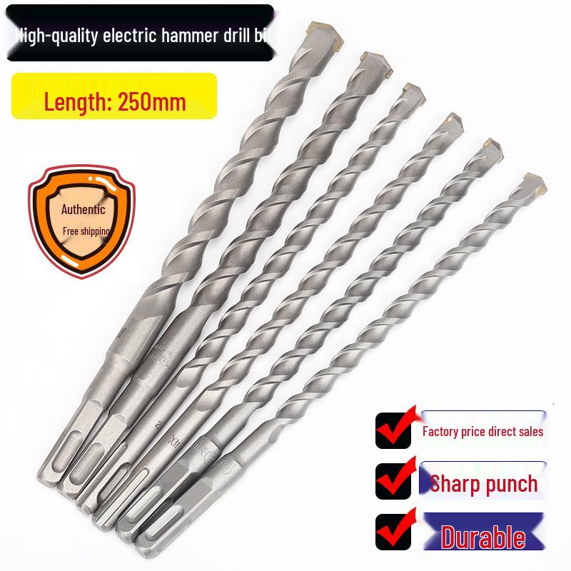 Electric Hammer Drill Bit: Impact, Square Shank (4 Grooves), Round Shank (2 Grooves), Sizes 6, 8, 10, 12, 20*250mm