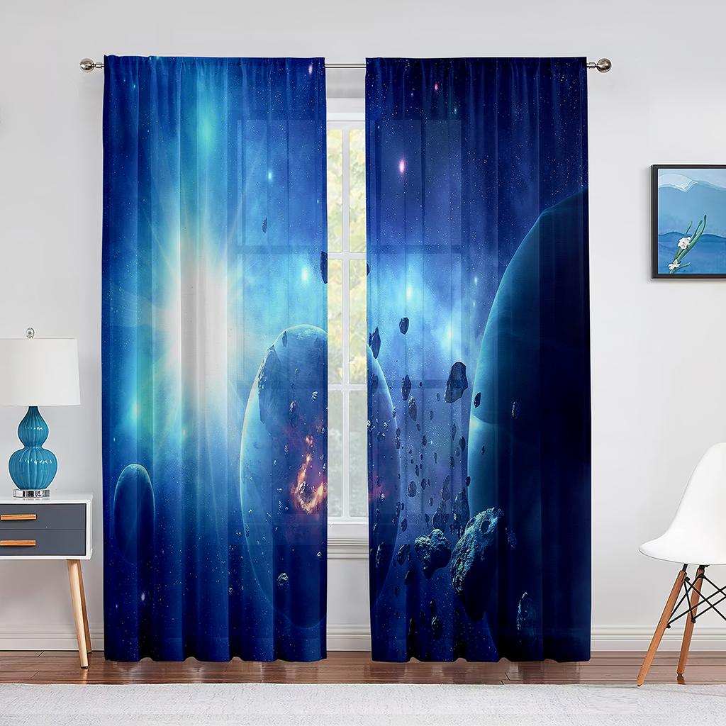 Космос Планета Земля Марс Меркурий Галактика Тюль Шторы для Домашнего Офиса Окна Спальни Кухни Современные Шифоновые Прозрачные Вуалевые Шторы
