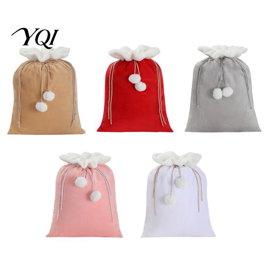 Personalized New Year Treat Bags Christmas Velvet Santa Gift Bag, 19 x 26 Inch Large Drawstring Customizable Holiday Party Favors Claus Reusable