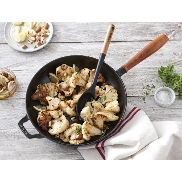 Cuillère à Servir - STAUB - 31 cm - Silicone Noir - Bois d'Acacia - Ustensiles de Cuisine