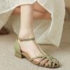Fashion Retro Thick Heel Women Sandals Hollow Out Breathable 2024 New Fashion Casual Simple Solid Color All-match Women Shoes Summertime