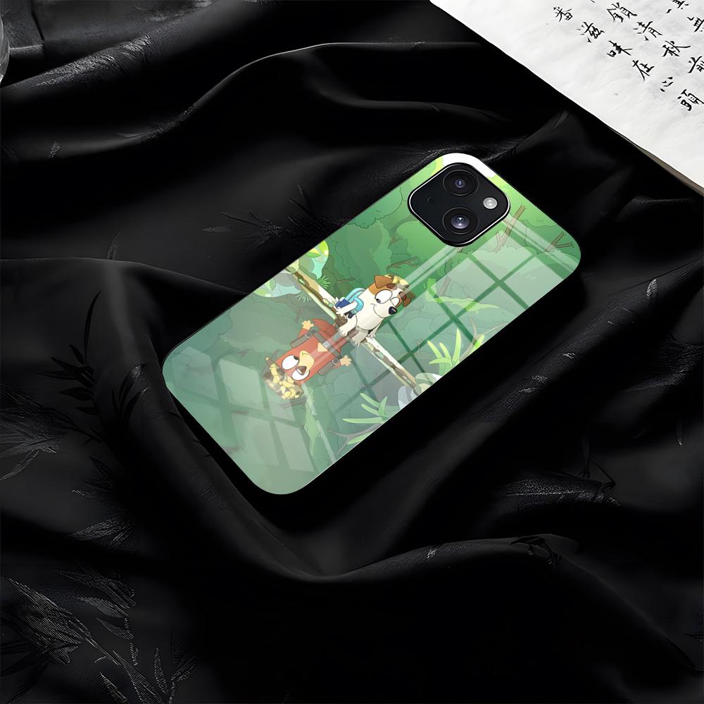 B-Bluey-es Мультяшный чехол для телефона для iPhone 17 Pro Max 16 15 14 Pro Max 13 11 Plus Стеклянная крышка