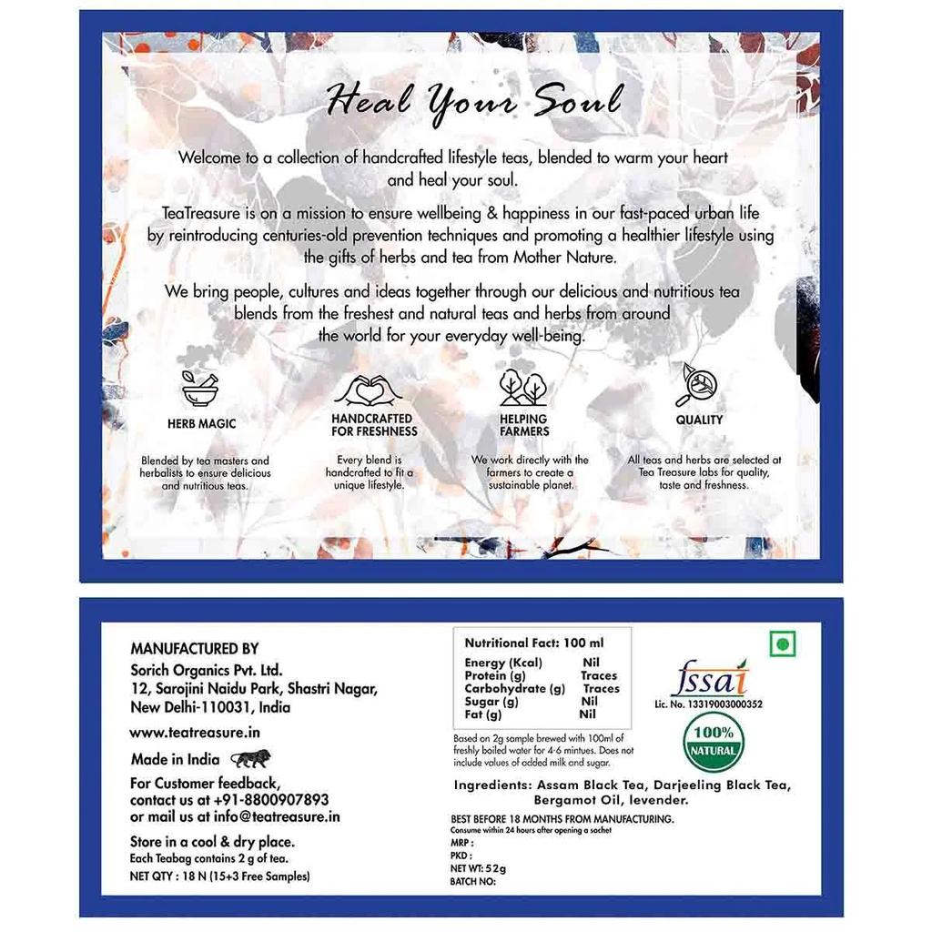 Earl Gray Black Tea (18 Pack, 2 G), Earl Gray Black Tea, Tea Treasure