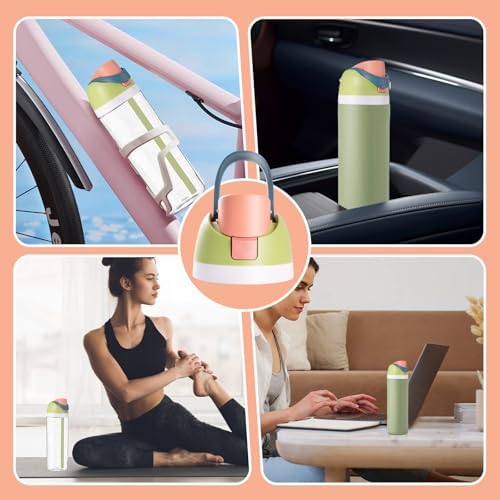 Thermos cup lid, sealed leak-proof plastic double drinking lid, outdoor portable handle fruit cup lid, pink.