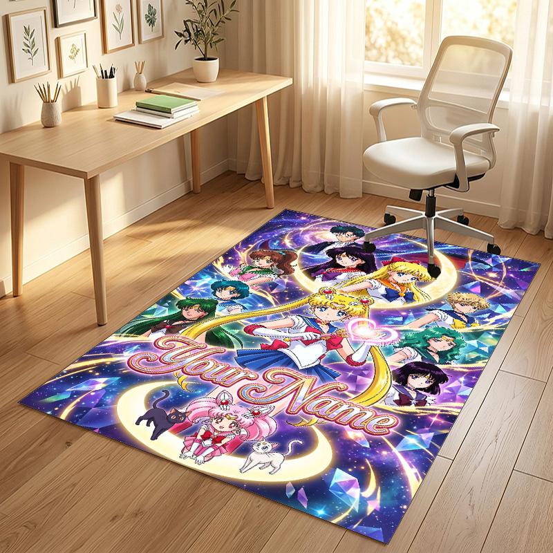 Personalized Crystal Velvet Carpet,Sailor Moon Custom Printed Name, Plush Area Rug For Home Indoor Decor