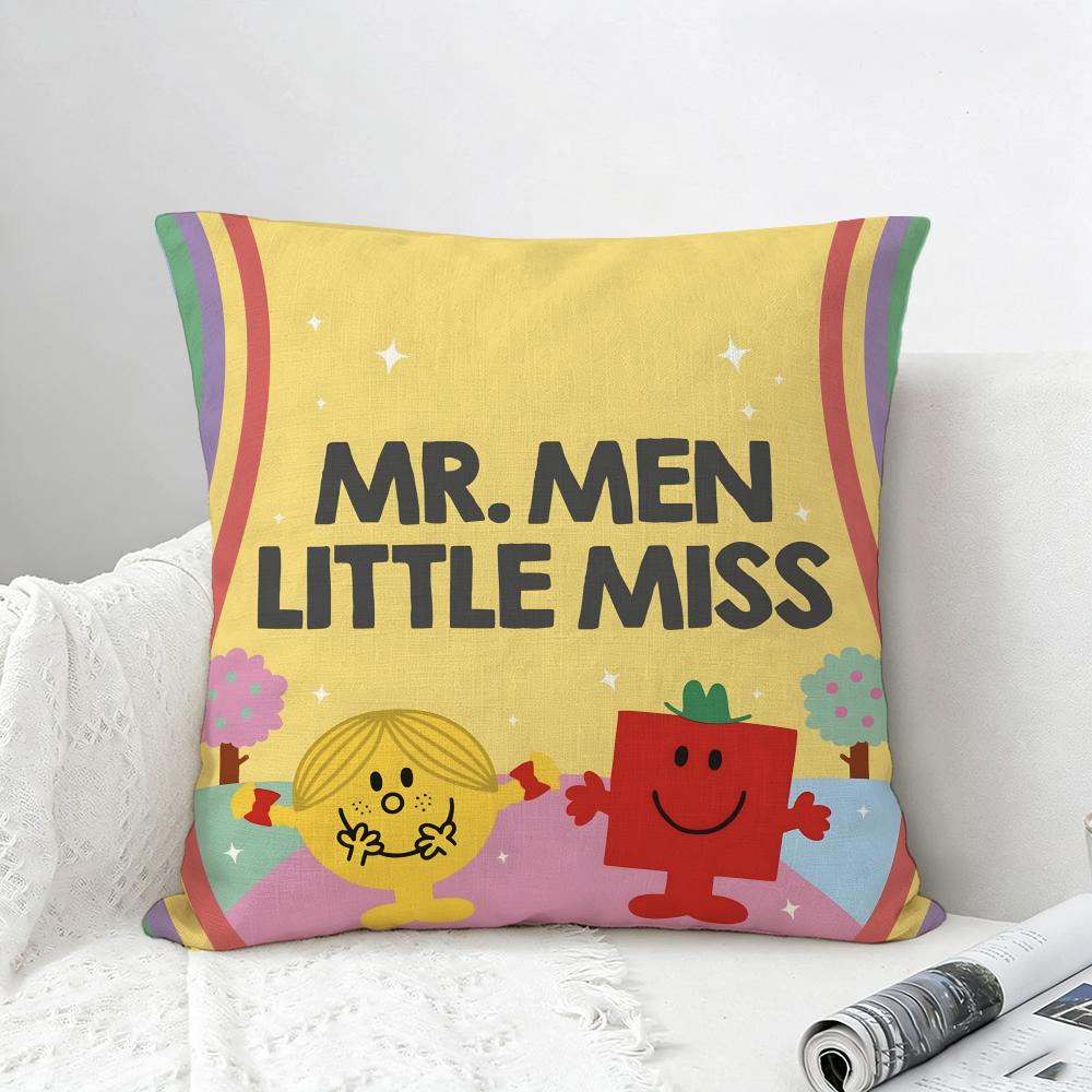 Cartoon Mr Men and Little Miss Cushion Cover Natural Linen Pillowcase Set AllinOne Decor for Sofa Bedroom  Chair