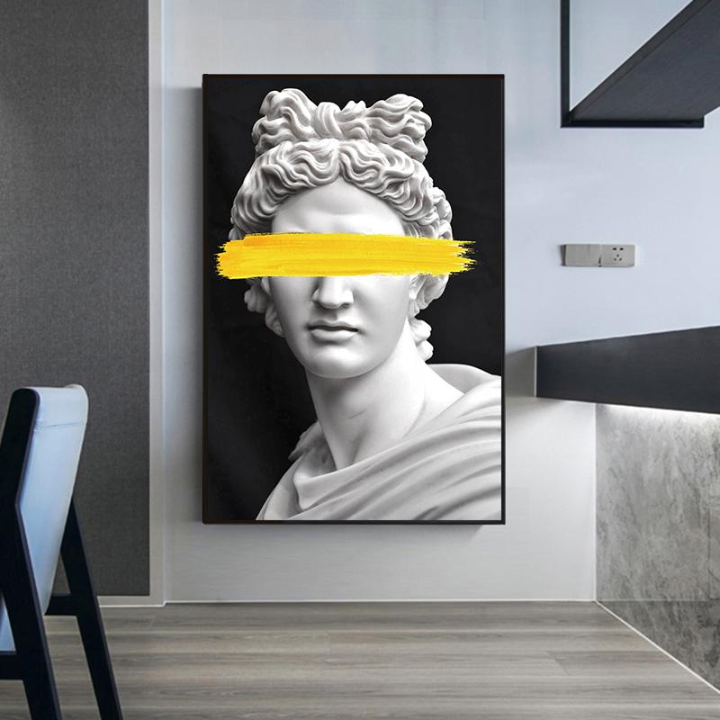 Marble Sculpture of Apollo Canvas Art Posters Vaporwave Statue Art Greek God Paintings Wall Art Prints Pictures for Living Room No Frame