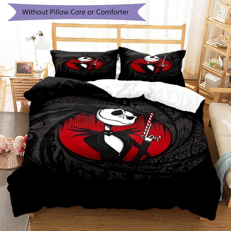 3pcs The Nightmare Before Christmas Bedding Set Duvet Cover Closure Includes 1 Duvet Cover & 2 Pillowcases, Soft and Comfortable for All Seasons.