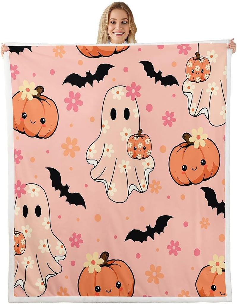 GUOYU Blanket Gothic Skull Fleece Blanket Baby Happy Halloween Sherpa Blanket Ghost Skull Goth Fuzzy Plush Throw for Adults Men WomenHorror