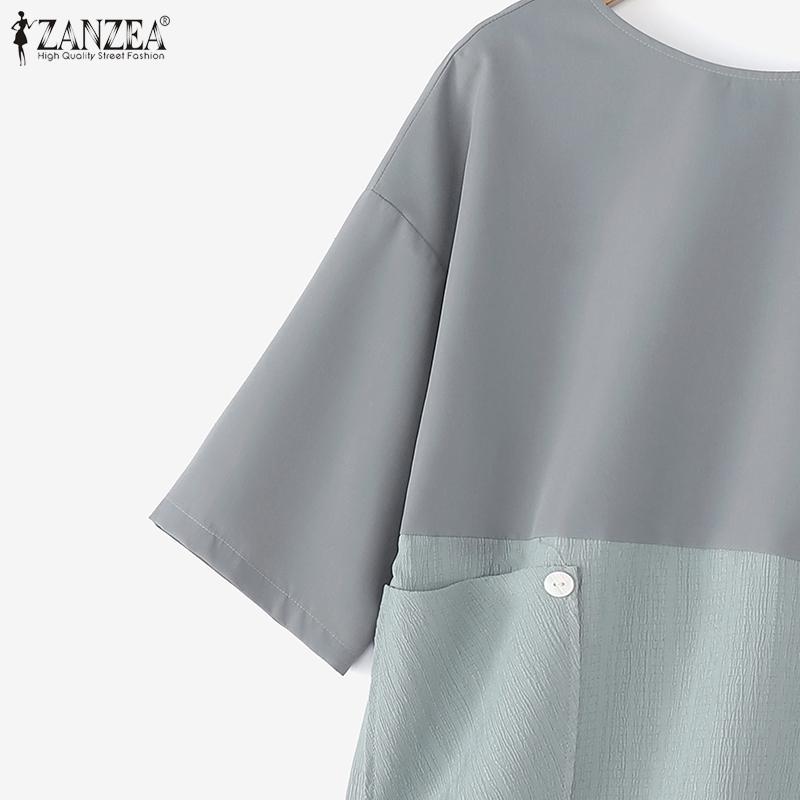 ZANZEA Женская повседневная летняя блузка с круглым вырезом и рукавом 3/4