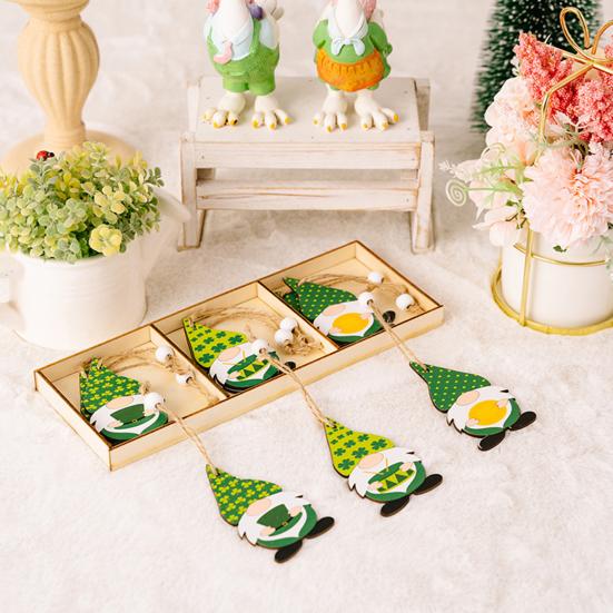 9 шт/коробка ул.. День Святого Патрика Подвески в виде гномов Мультфильм Подвесное отверстие Деревянные бусины Декор Трилистник с принтом Окна Двери Садовые украшения Празднование ирландского дня