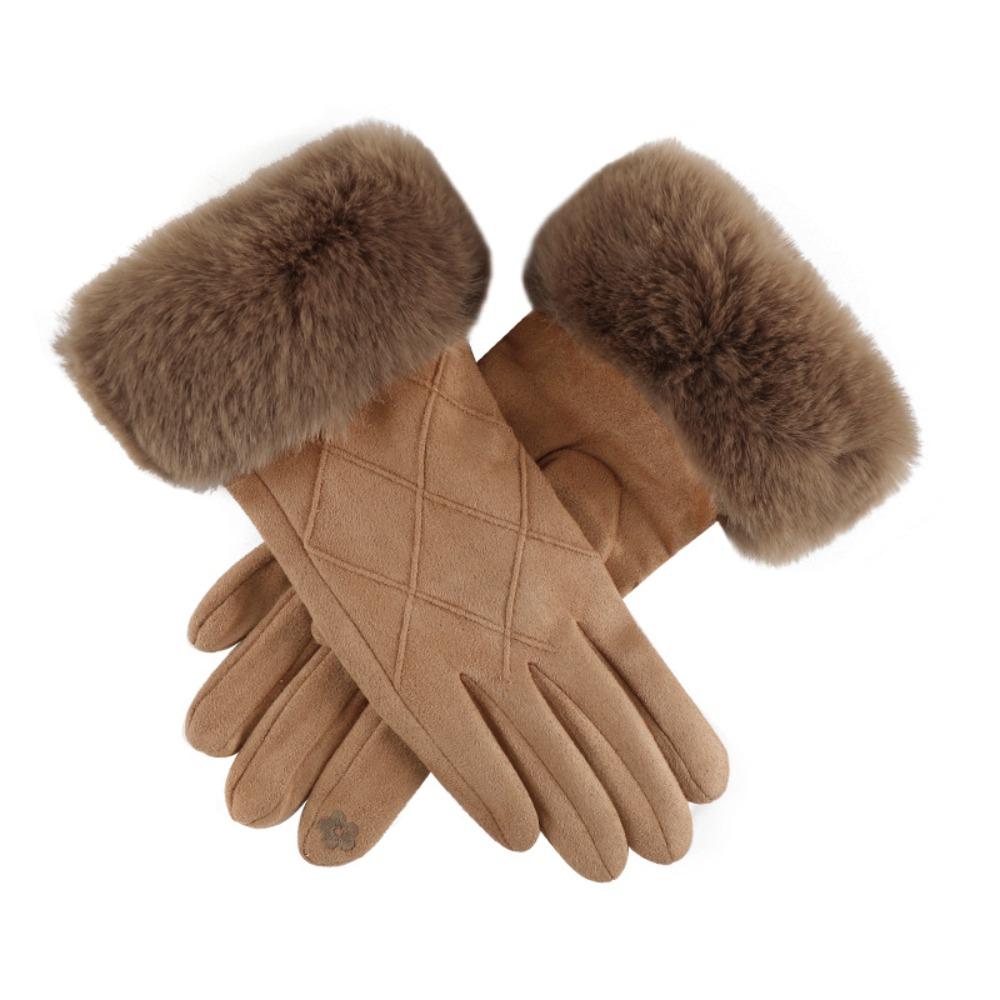 Plaid Winter Fleece-lined Gloves Suede Women Cycling Mittens Retro Gloves Female