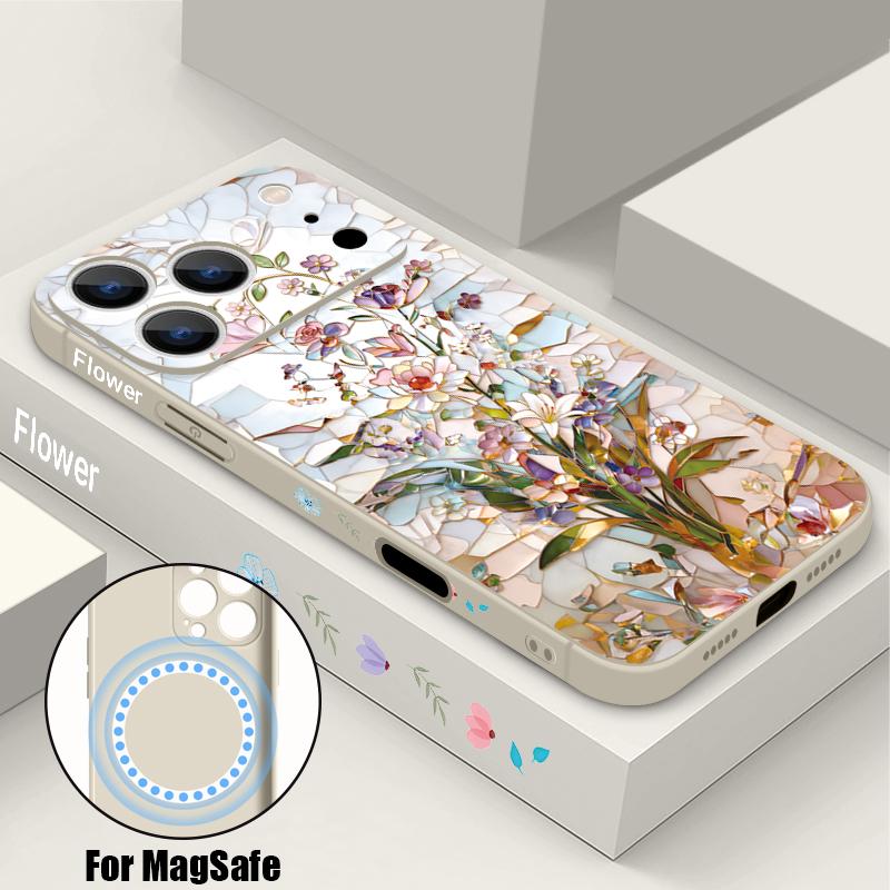 Magnetic Creative Flower Pattern Phone Case For iPhone 17e 17 16 15 14 13 Pro Max 16e For Magsafe Wireless Charge TPU Soft Cover