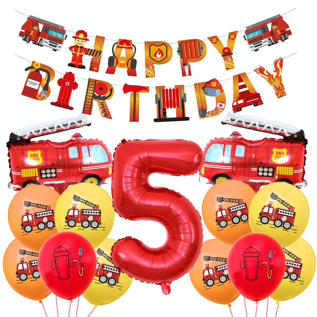 Fire Truck Series Children'S Birthday Party Balloons Decorative Supplies Arrangement Digital Balloons
