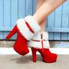 2024 Winter New Women Boots Waterproof Platform High Heel Thick with Boots Bow Decorative Comfortable Boots Christmas Red Boots