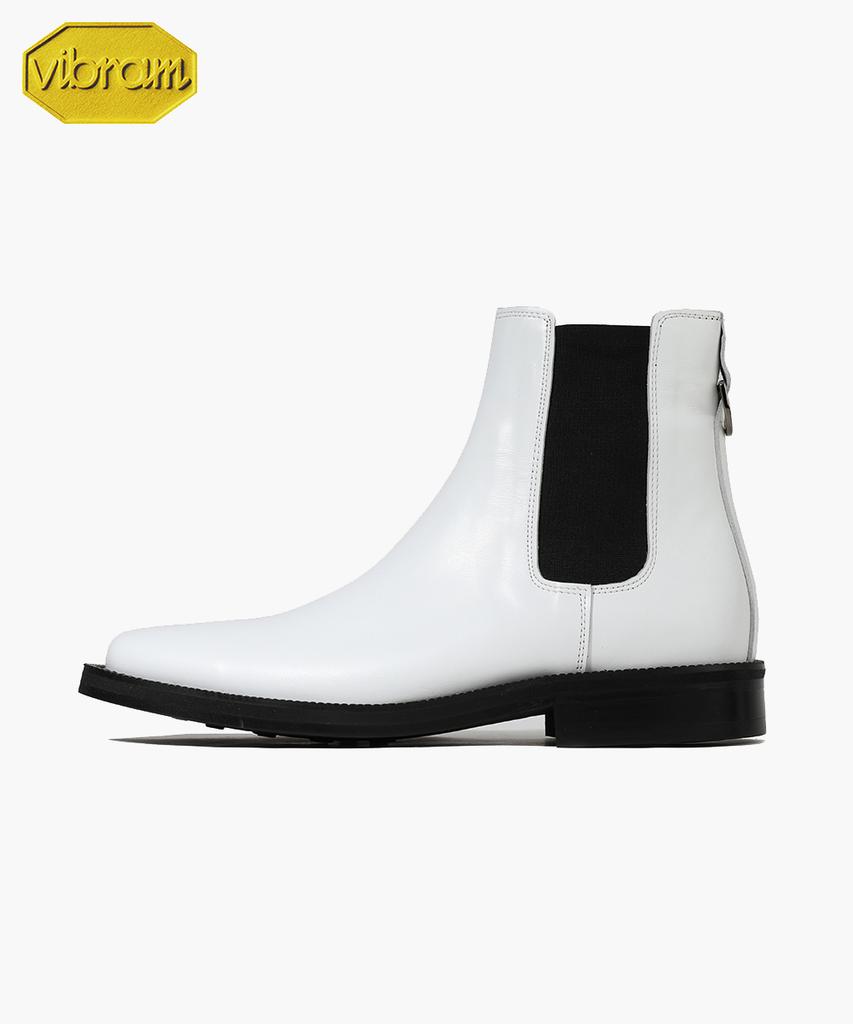 Firenze Atelier [Vibram] Minimal Square Toe Standard Rubber Sole Chelsea Boots 9410 [Cream White]
