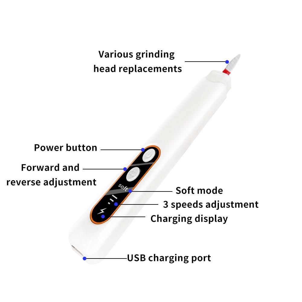 TEWIRROW Электрическая дрель для ногтей, портативный маникюрный набор, шлифовальная машинка для ногтей, пилка для полировки и формирования ручки, набор для педикюра для удаления геля