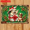 2D Плоский 30*20см, Винтажная Рождественская Деревянная Табличка, Праздничный Щенок в Подарочной Коробке Настенный Арт, для Дома, Гостиной, Двери, Кухни, Сада, Спальни, Декора для Бара.