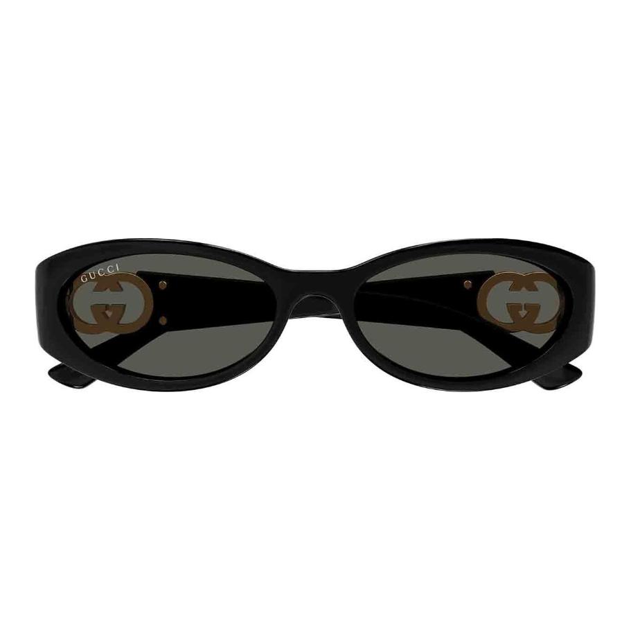 Gucci Женские овальные солнцезащитные очки из ацетатного пластика с вырезанным логотипом, черные