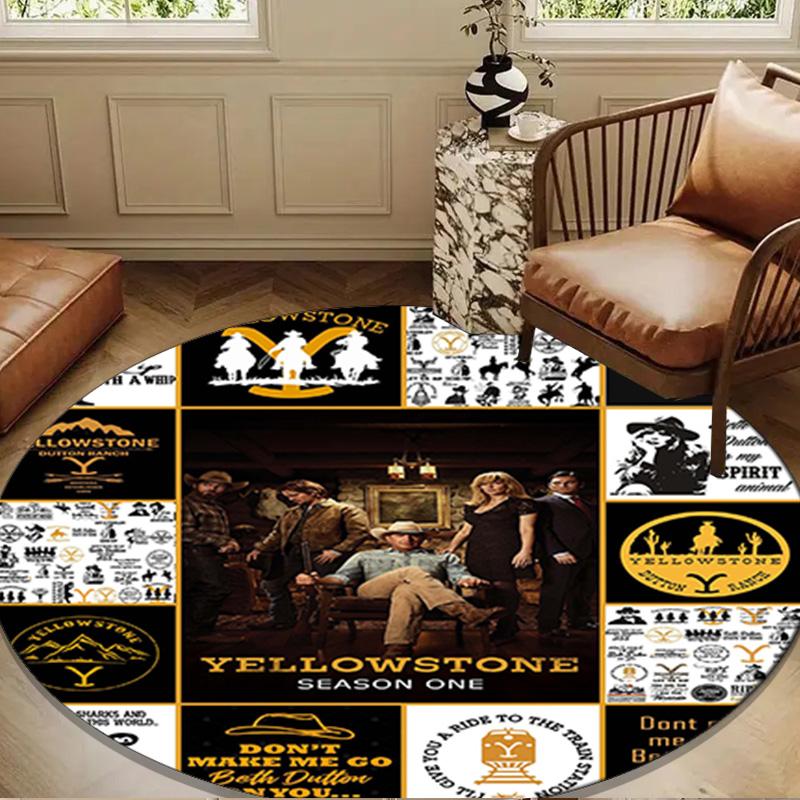 Yellows-tone Dutton Ranch Round Rug for Livingroom,Bedroom, Palyroom, Chair Rug, Area rug, Circle Carpet, Large Size Fan Christmas gift