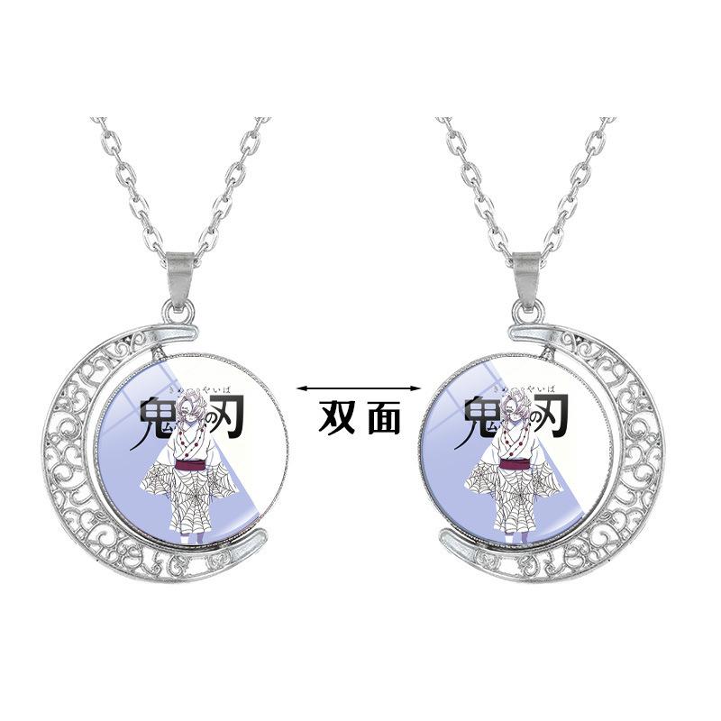 1Pc Demon Slayer Double Sided Rotating Moon Necklace, Anime Character Time Gem Pendant