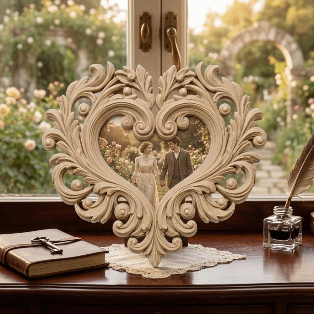 Carved Flower Vintage Picture Frame Heart Shape Wall Decoration Baroque Photo Frame Indoor Decor