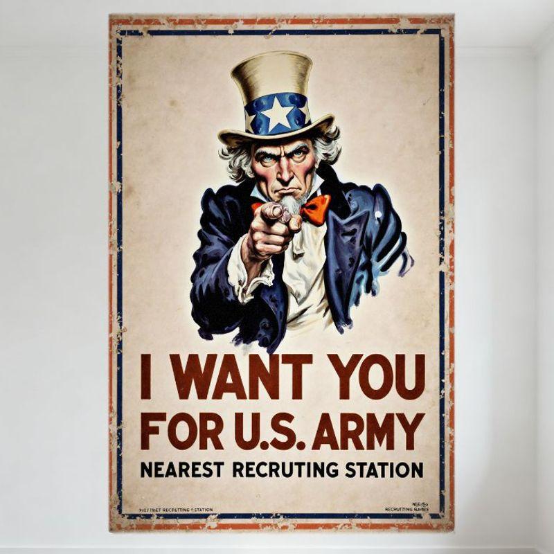Винтажный знак Uncle Sam I Want You for US Army, металлический жестяной знак, состаренный ретро, плакат вербовки времен Второй мировой войны, настенный декор для бара, мужской уголок, кафе