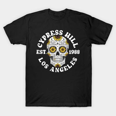 Мужская черная футболка с принтом Cypress Hill Череп Сахарный Печать на трансферной бумаге без вырезания Хлопковая футболка