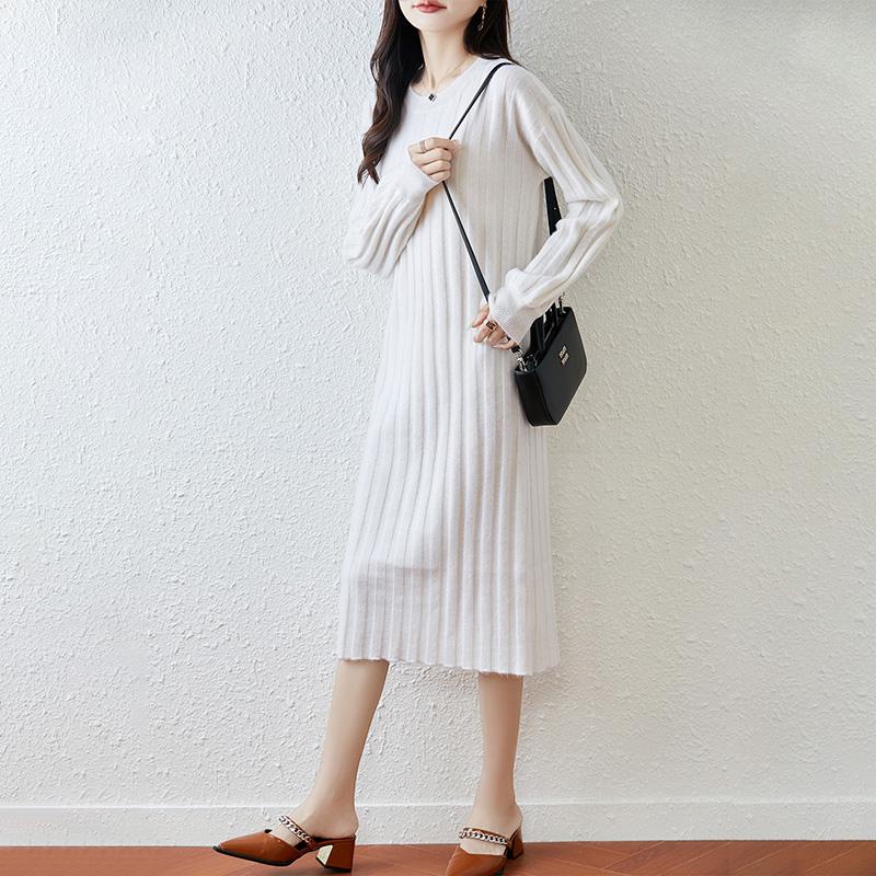 Женское платье-свитер 100% шерсть MODERN NEW SAGA O-образный вырез трикотажный длинный пуловер зимние джемперы шерстяное длинное платье женское