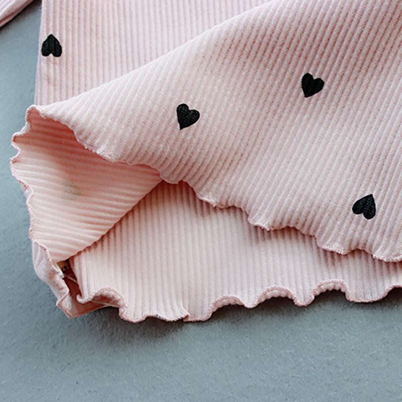 Детская одежда в форме сердца с мультяшным принтом для девочек, однотонная футболка с длинными рукавами, топы