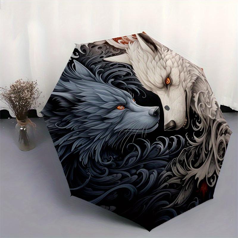 Yin Yang Wolves: Harmony in Nature's DesignUmbrella, Portable 3-Fold Compact Umbrella for Men & Women Gift
