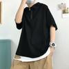 Men's Trendy Hong Kong Style Hooded T-Shirt: Loose-Fit, Short-Sleeved, Half-High Collar