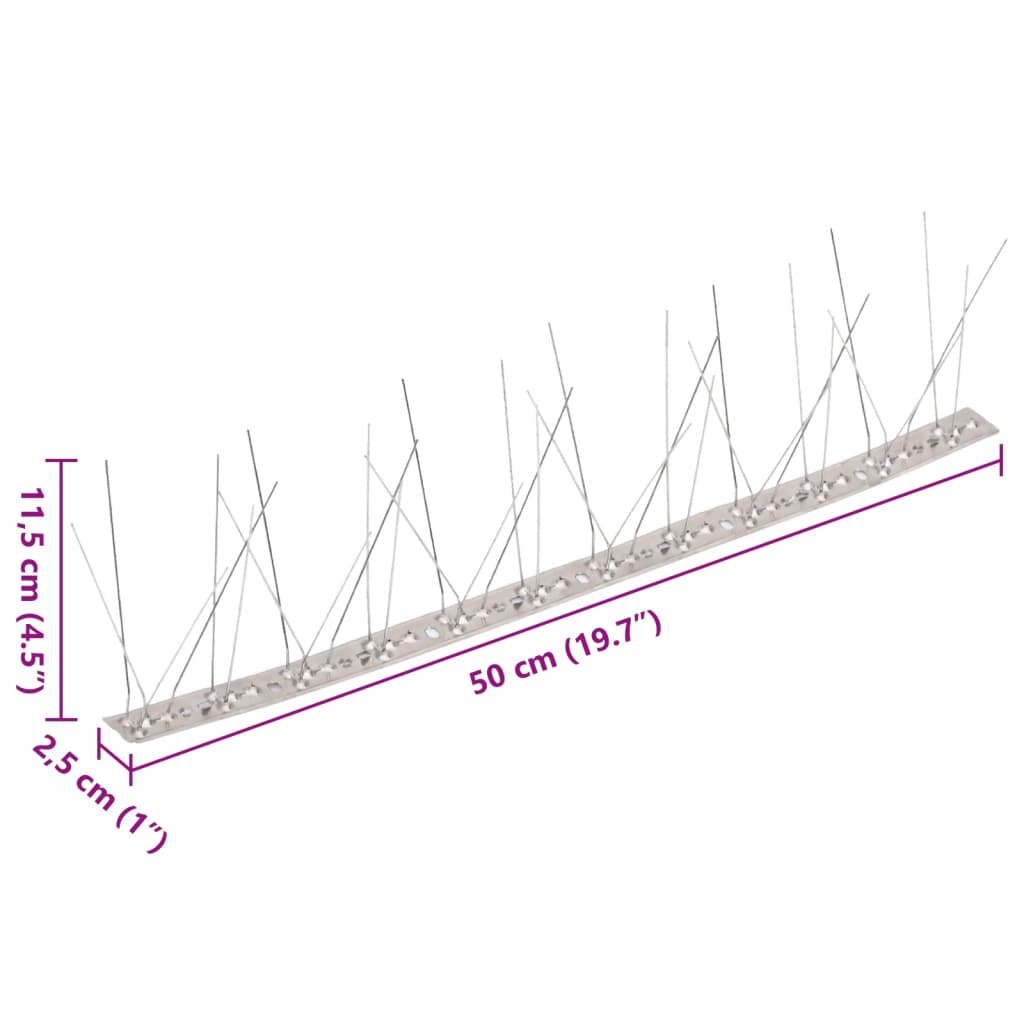 10 Piece Stainless Steel Bird Deterrent Spikes Set 5 m 5 Row