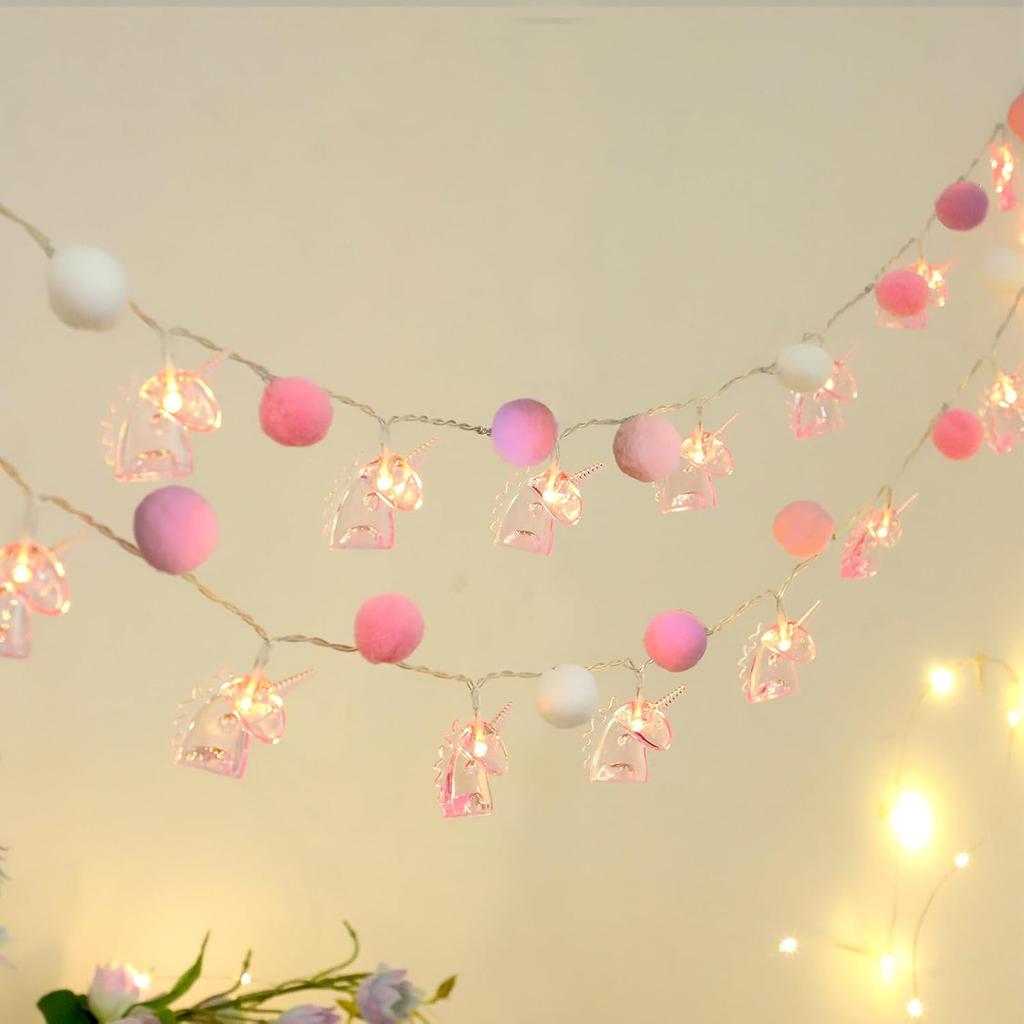 ChiRee Colorful Unicorn String Lights with Pom Poms Cute Decor for Bedroom