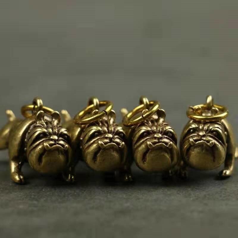 Чистая латунь, милый мультяшный брелок для собак, подвески, винтажные металлические медные подвески в виде животных, французский бульдог, мопс, брелок, подвесные украшения