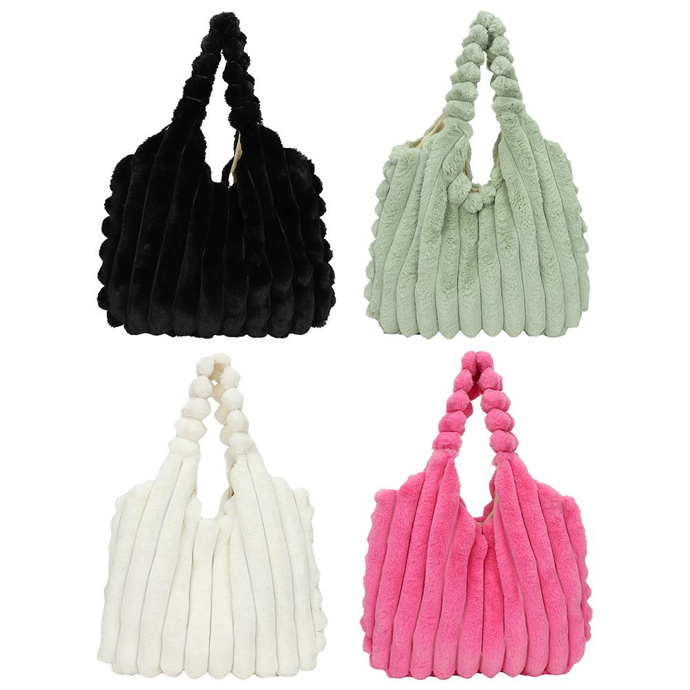 Women Plush Tote Handbag Large Capacity Soft Satchel Bag Versatile Fashion Casual Shopping Tote Bag